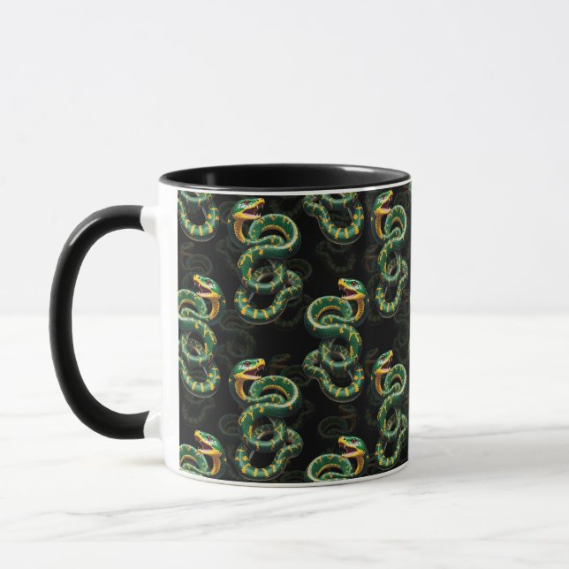 Schwarzer Hintergrund Schlange Muster Design Tasse (Links)
