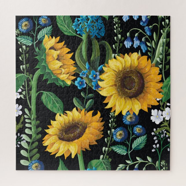 Schwarzer Hintergrund Sonnenblumenmuster (Vertikal)
