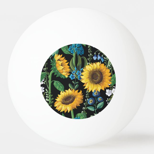 Schwarzer Hintergrund Sonnenblumenmuster Tischtennisball (Vorderseite)