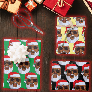 Schwarzer Hip Hop Santa Claus Afroamerikanischer W Geschenkpapier Set