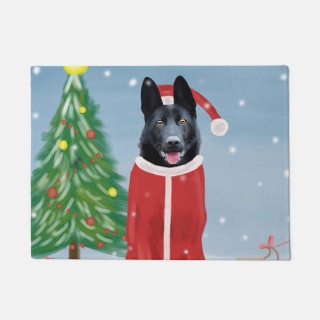 Schwarzer Hirte Hund in Schnee Weihnachtsgeschenke Fußmatte (Vorderseite)