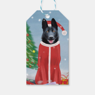 Schwarzer Hirte Hund in Schnee Weihnachtsgeschenke Geschenkanhänger