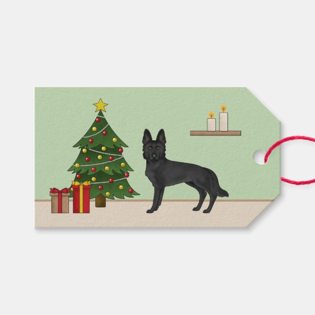 Schwarzer Hirte und Weihnachtsbaum Geschenkanhänger (Vorderseite (Horizontal))