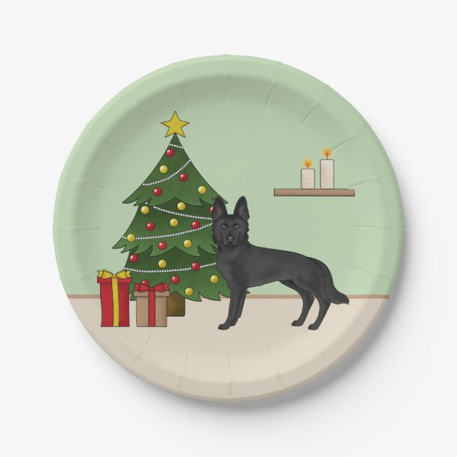 Schwarzer Hirte und Weihnachtsbaum Pappteller (Vorderseite)