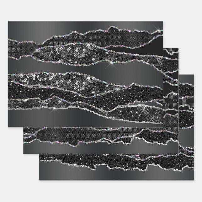 Schwarzer Holzkohle-Graufolie-Glitzer klassisch Geschenkpapier Set (Set)