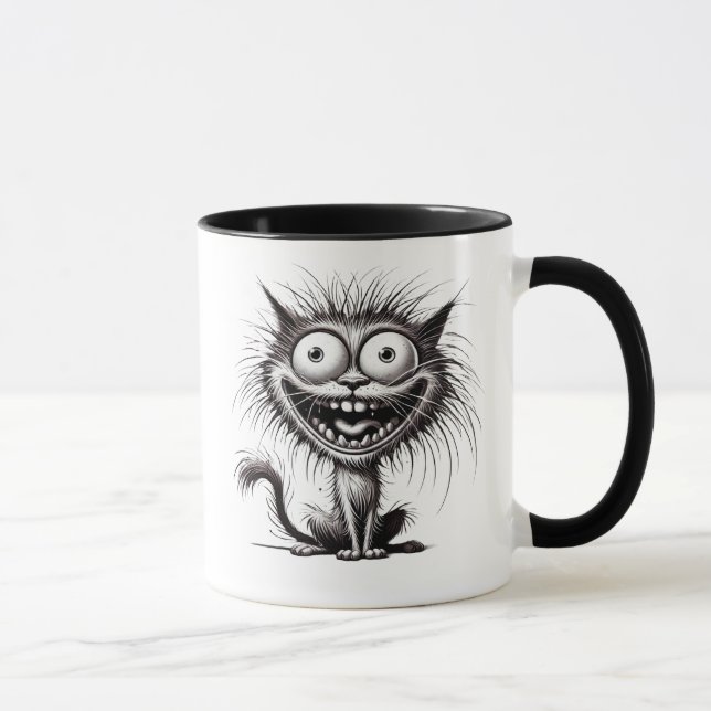 Schwarzer Humor, exzentrische Katze. Tasse (Rechts)