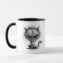 Schwarzer Humor, exzentrische Katze. Tasse