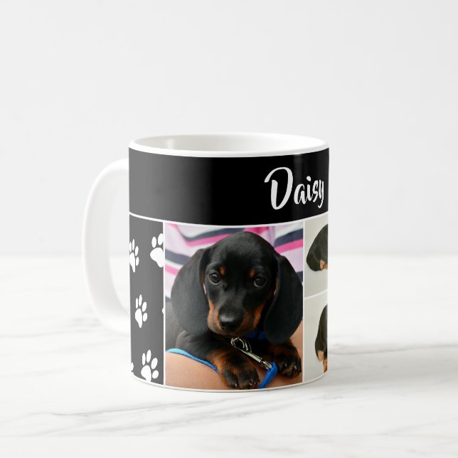 Schwarzer Hund Lover Foto Collage Pawprint Niedlic Kaffeetasse (Vorderseite Links)