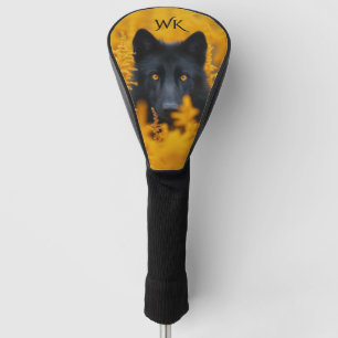 Schwarzer Hund mit Atemberaubendem Goldaugenmonogr Golf Headcover