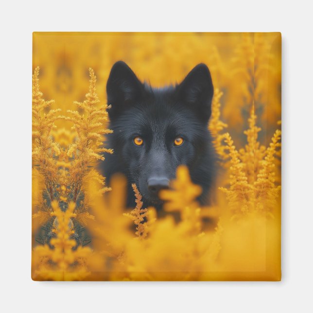 Schwarzer Hund mit Atemberaubenden Goldaugen Magnet (Vorne)