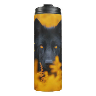 Schwarzer Hund mit Atemberaubenden Goldaugen Thermosbecher