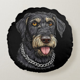 Schwarzer Hund mit Kettenhalsband Rundes Kissen