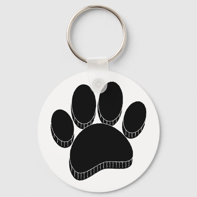 Schwarzer Hund Pawprint Handgezeichnet Schlüsselanhänger (Vorderseite)