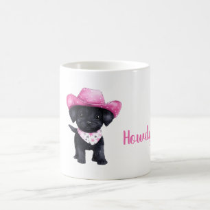 Schwarzer Hund Rosa Cowgirl-Hut Howdy Kaffeetasse