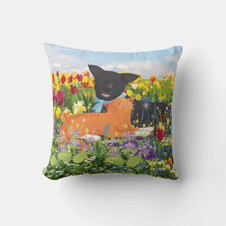 Schwarzer Hund, rote Katze Kissen