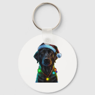Schwarzer Hund Weihnachtsleuchten Weihnachtsmannmü Schlüsselanhänger