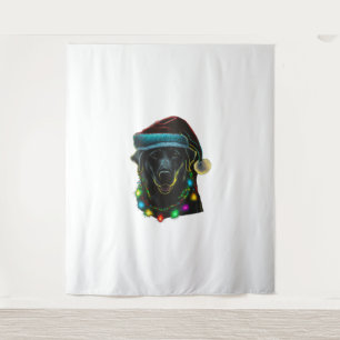 Schwarzer Hund Weihnachtsleuchten Weihnachtsmannmü Wandteppich
