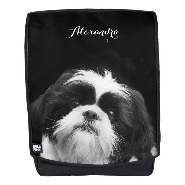 schwarzer Hundeschriftrucksack Shih Tzu Rucksack (Vorderseite)