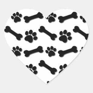 SCHWARZER Hundetatzen und Knochen-individueller Herz-Aufkleber