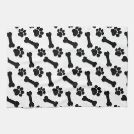 SCHWARZER Hundetatzen und Knochen-individueller Küchentuch