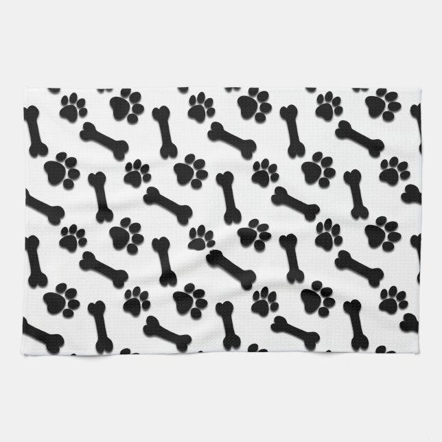 SCHWARZER Hundetatzen und Knochen-individueller Küchentuch (Horizontal)