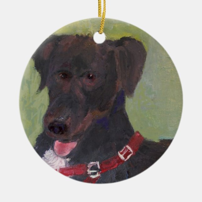Schwarzer Hundeweihnachtsverzierung Keramikornament (Vorne)