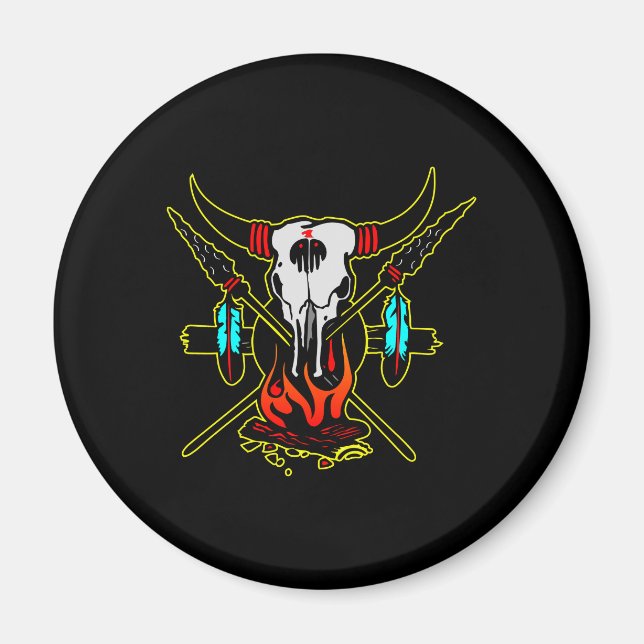 Schwarzer Indianerkuh-Schädel Magnet (Vorne)
