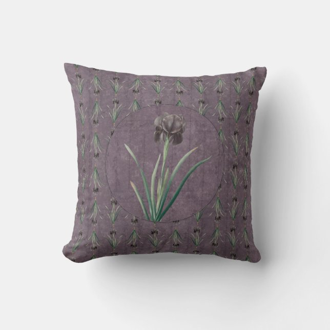 Schwarzer Iris auf antiken Tapisserien Kissen (Vorderseite)