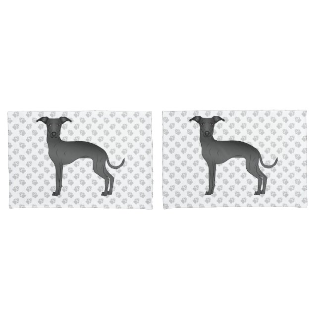 Schwarzer italienischer Grauhound Cartoon Hund mit Kissenbezug (Vorderseite-Set)