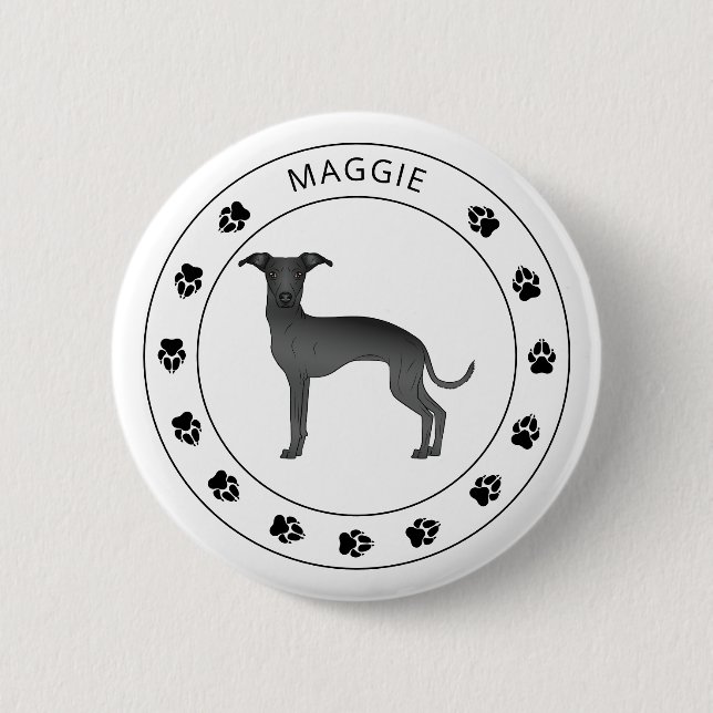 Schwarzer italienischer Grauhund mit Paaren und In Button (Vorderseite)