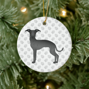 Schwarzer Italienischer Windhund Süßer Cartoon-Hun Keramik Ornament