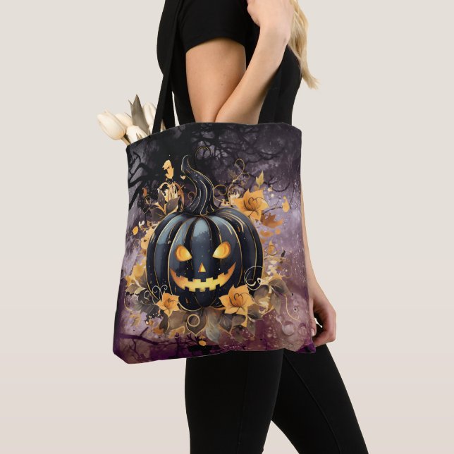 Schwarzer Jack-O' Lantern Friedhof Halloween Tasche (Von Nahem)
