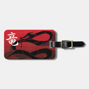 Schwarzer japanischer Drachenroter Hintergrund Gepäckanhänger