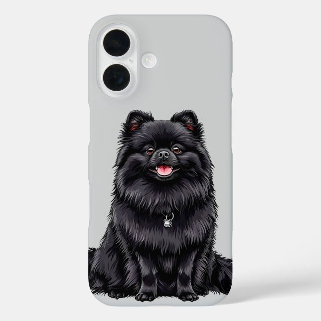 Schwarzer Japanischer Spitzhund iPhone 16 Hülle (Rückseite)