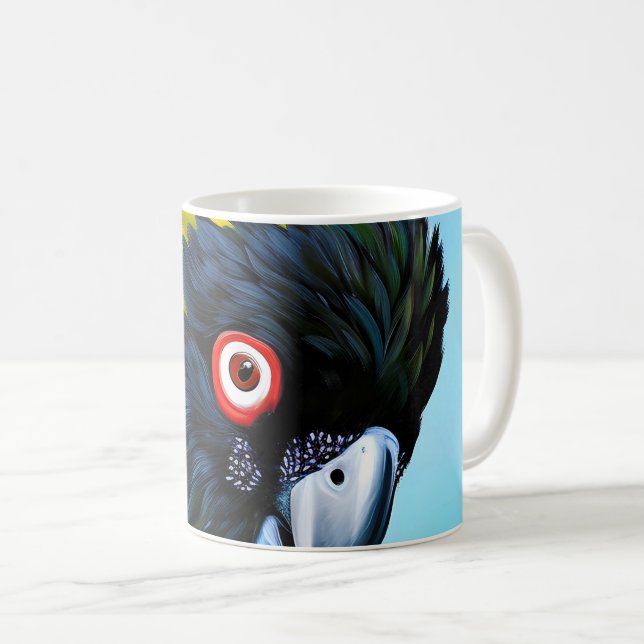 Schwarzer Kakadu mit gelben Federn Kaffeetasse (VorderseiteRechts)