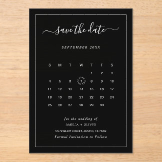 Schwarzer Kalender Modern Minimalist Save the Date Acryleinladungen