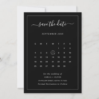 Schwarzer Kalender Moderne Minimalistische Hochzei Save The Date