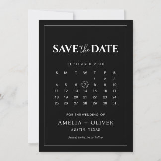 Schwarzer Kalender Moderne Minimalistische Hochzei Save The Date