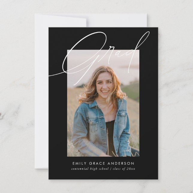 Schwarzer Kalligrafischer Foto Haushalt QR Code Ab Einladung (Vorderseite)