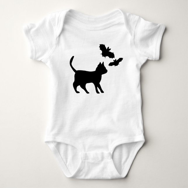 Schwarzer Kater mit Fledermaus Baby Strampler (Vorderseite)
