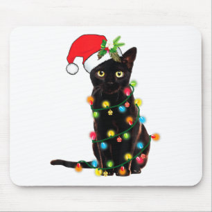 Schwarzer Katz-Santa, verheddert in Weihnachtslich Mousepad