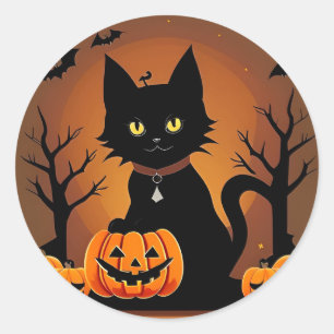 Schwarzer Kätzchen-Kürbis-Hexenhut Süß Halloween  Runder Aufkleber