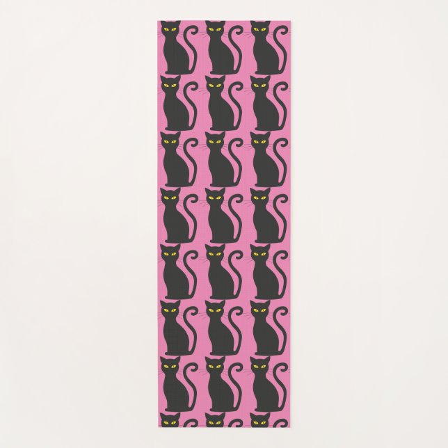 SCHWARZER KATZDRUCK AUF PINK YOGA MAT YOGAMATTE (Vorderseite)