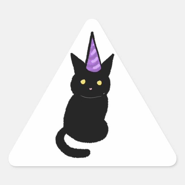 Schwarzer-Katze-Feier-Sticker Dreieckiger Aufkleber (Vorderseite)
