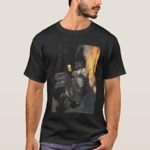 Schwarzer Katze Samurai Dinosaurier Meereswelle Dr T-Shirt
