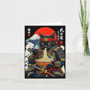 Schwarzer Katze Samurai isst Ramen lustige japanis Karte
