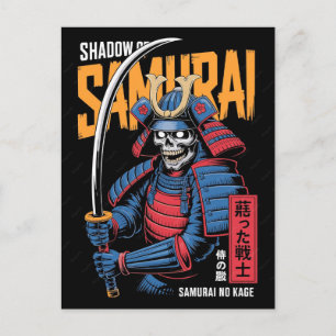 Schwarzer Katze Samurai Japanischer Krieger Vintag Feiertagspostkarte