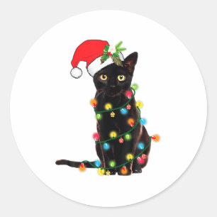 Schwarzer Katzen-Weihnachtsmann, verheddert in Wei Runder Aufkleber