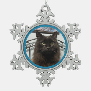 Schwarzer Katzen-Weihnachtsschmuck Schneeflocken Zinn-Ornament