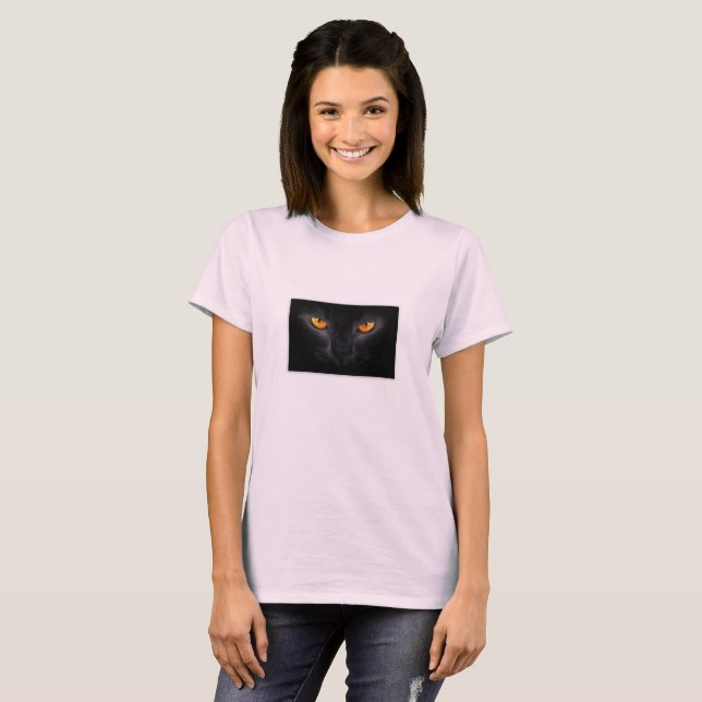 Schwarzer Katzenaugen Rosa T - Shirt (Vorne ganz)